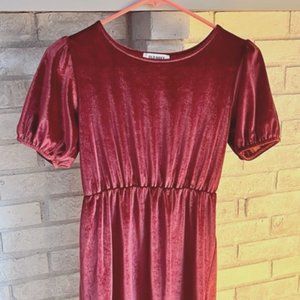 Girls Velvet Dress, Size L, Maroon